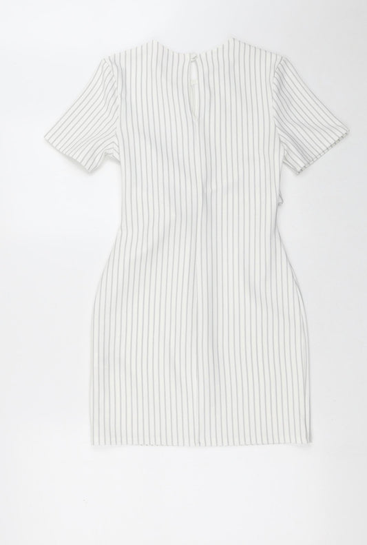 Miss Selfridge Womens White Striped Polyester Pencil Dress Size 6 Crew Neck
