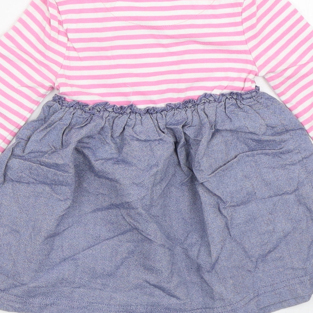Bluezoo Girls Multicoloured Striped Cotton Fit & Flare Size 6-9 Months Crew Neck