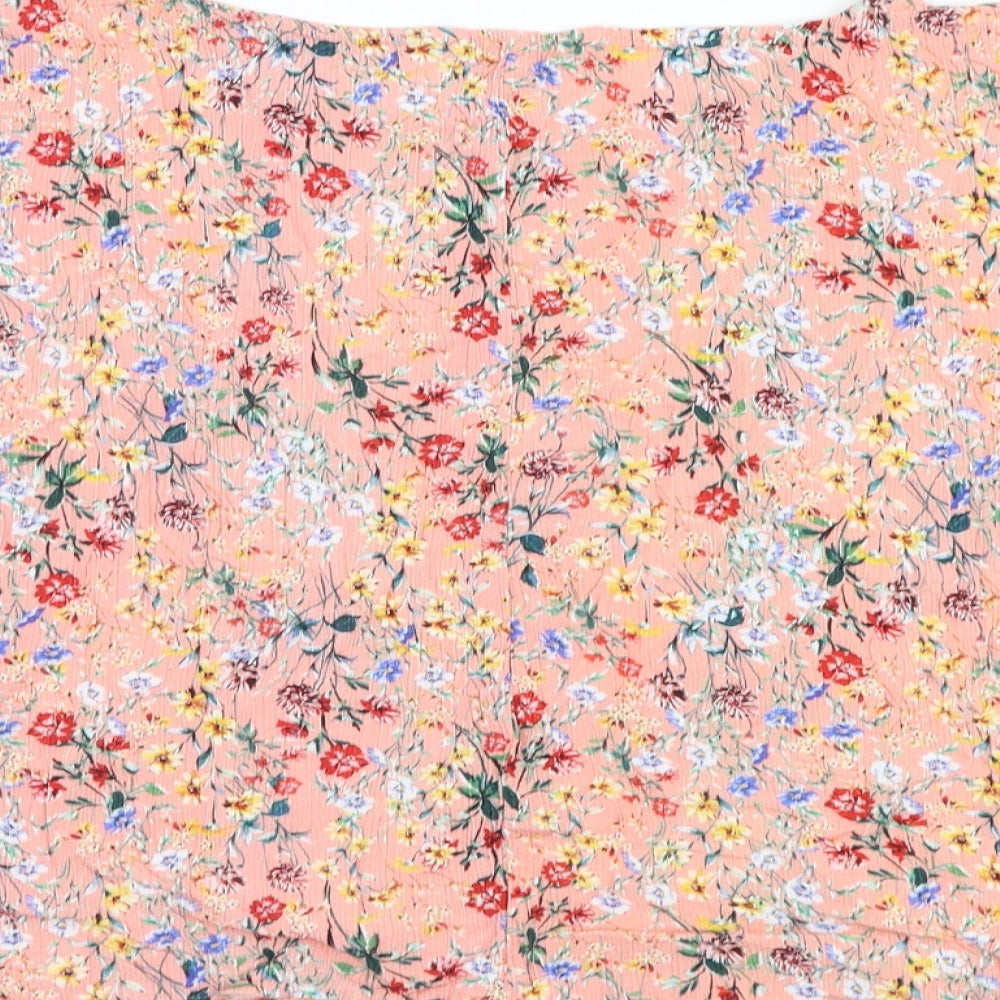 F&F Womens Pink Floral Viscose Basic Blouse Size 10 Round Neck