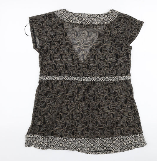 Mexx Womens Brown Geometric Polyester Basic Blouse Size XL V-Neck