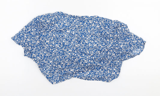 SheIn Womens Blue Floral Polyester Cropped Blouse Size S V-Neck