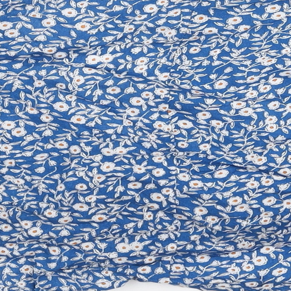 SheIn Womens Blue Floral Polyester Cropped Blouse Size S V-Neck