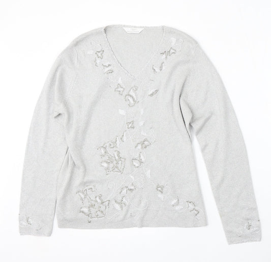 Womens UK Size M St Michael Silver Pullover Jumper