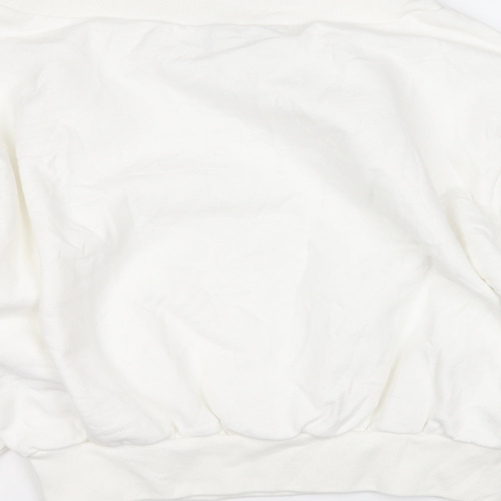 Boohoo Womens White  Cotton Pullover Sweatshirt Size 6