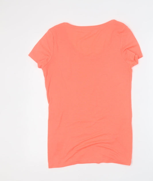 F&F Womens Orange Acrylic Basic T-Shirt Size 14 Round Neck