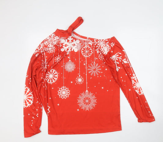 SheIn Womens Red Round Neck Geometric Polyester Pullover Jumper Size S