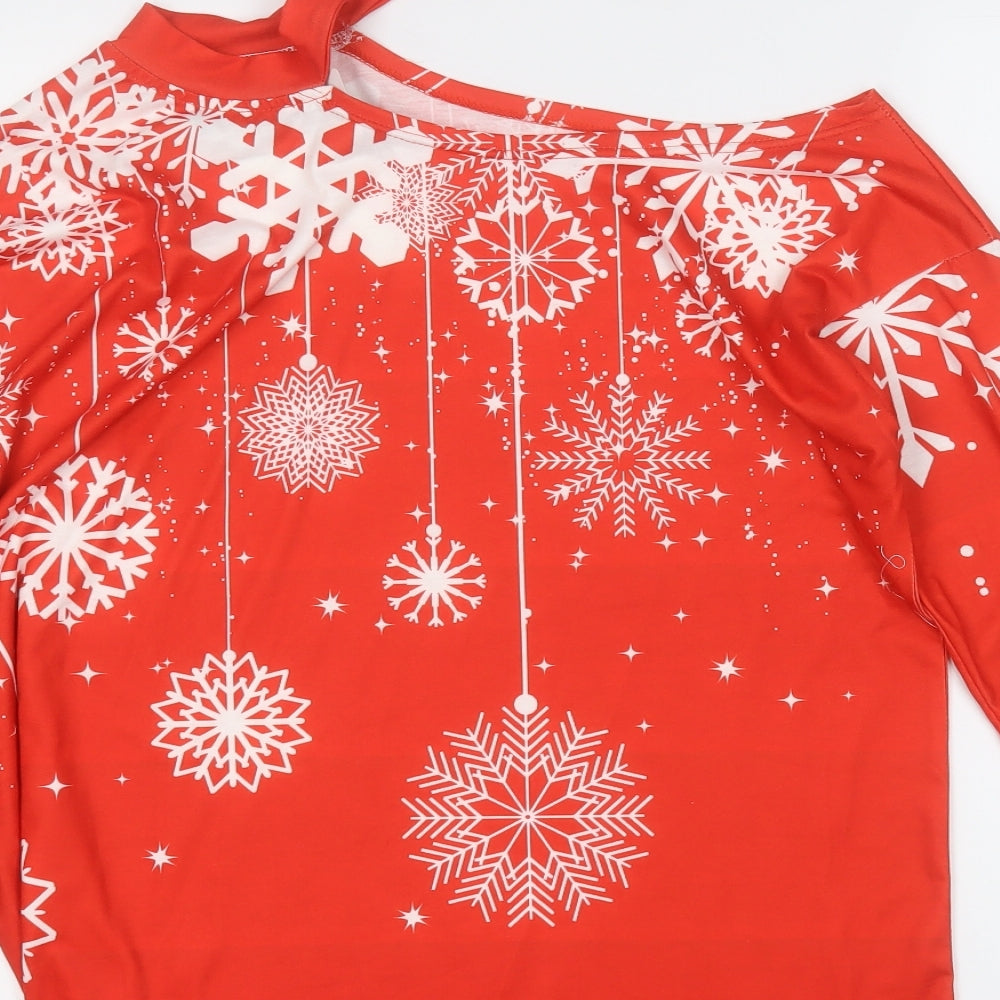 SheIn Womens Red Round Neck Geometric Polyester Pullover Jumper Size S