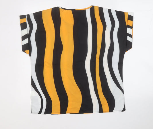 SheIn Womens Yellow Geometric Polyester Basic Blouse Size L Round Neck