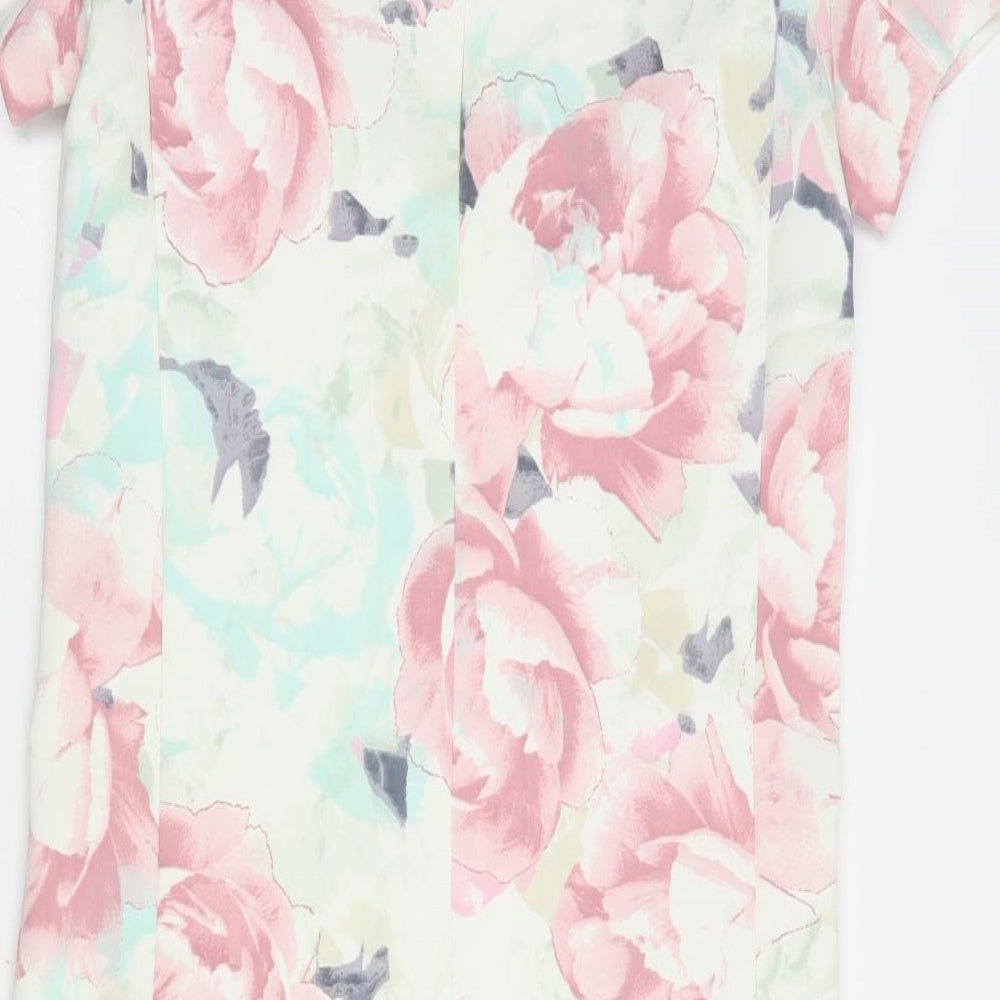 Marks and Spencer Womens White Floral Polyester Pencil Dress Size 6 Boat Neck Zip