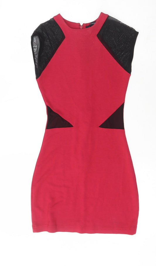 French Connection Womens Red Polyester Pencil Dress Size 6 Crew Neck
