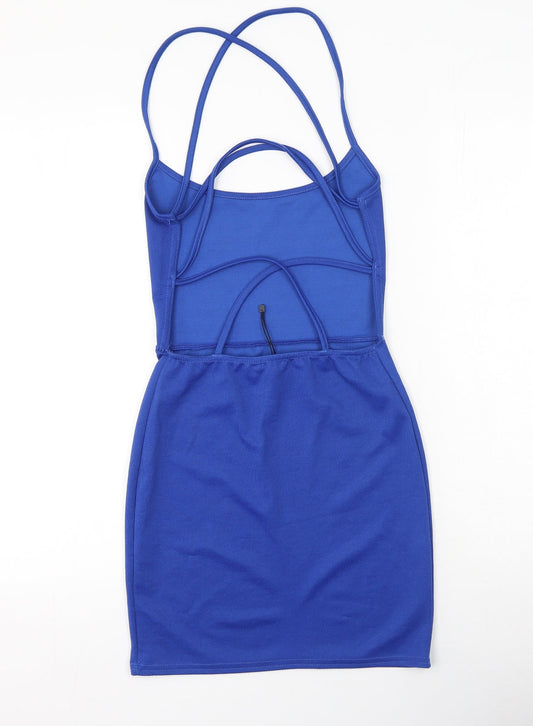 Boohoo Womens Blue Polyester Bodycon Size 10 Round Neck