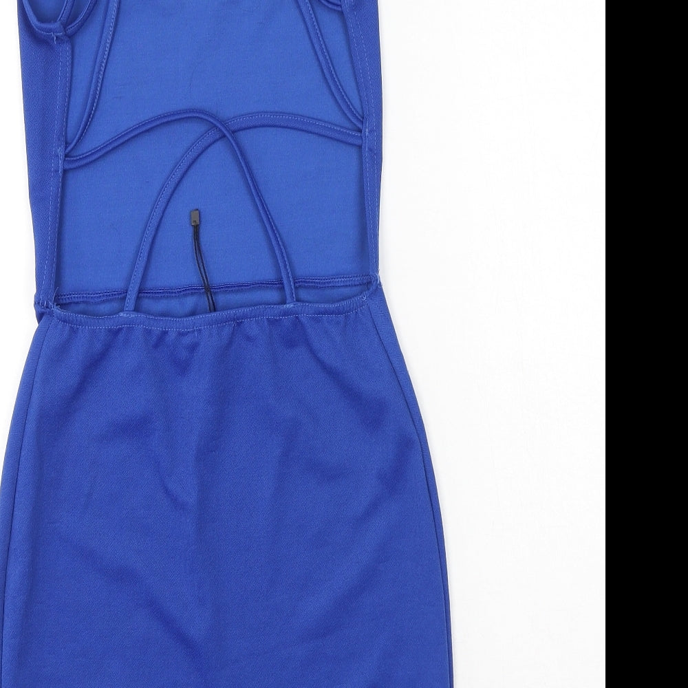 Boohoo Womens Blue Polyester Bodycon Size 10 Round Neck