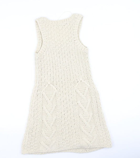 Dunnes Stores Womens Beige Acrylic Fit & Flare Size M Round Neck