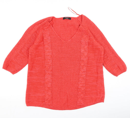 George Womens Red V-Neck Acrylic Pullover Jumper Size 14
