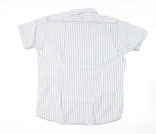 Remus Uomo Mens Blue Striped Cotton Button-Up Size XL Collared