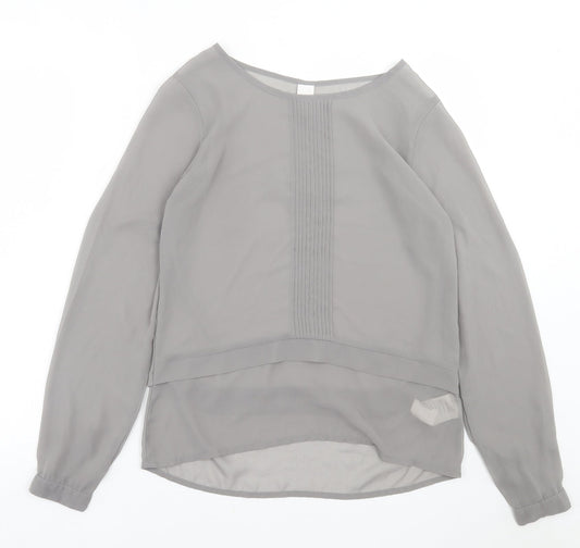 VILA Womens Grey Polyester Basic Blouse Size S Crew Neck