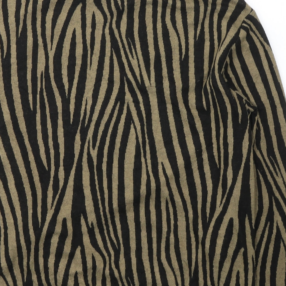 F&F Womens Black Round Neck Animal Print Polyester Pullover Jumper Size 16