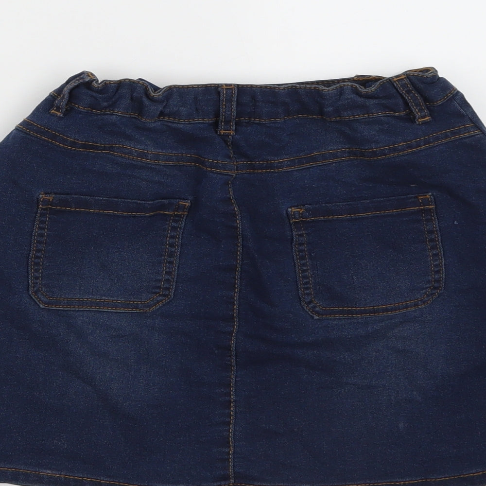 Debenhams Girls Blue Cotton Mini Skirt Size 9 Years Regular Button