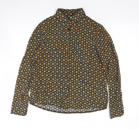 Brave Soul Womens Multicoloured Geometric Viscose Jersey Button-Up Size XS Collared
