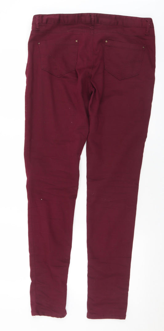 Denim & Co. Womens Red Cotton Chino Trousers Size 14 L31 in Regular Button