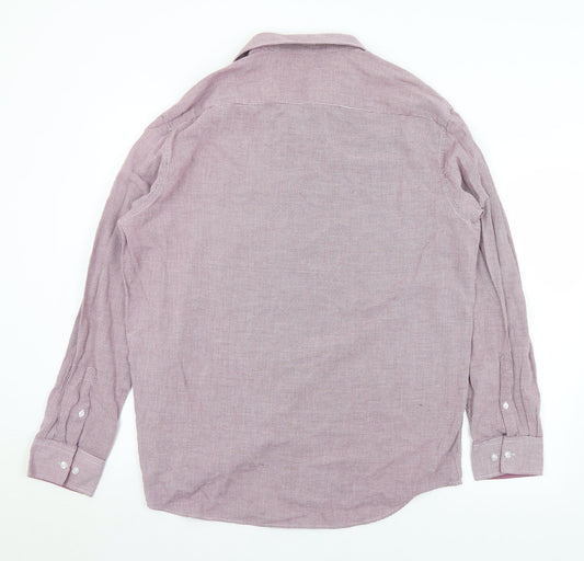 F&F Mens Purple Check Cotton Button-Up Size 17 Collared Button