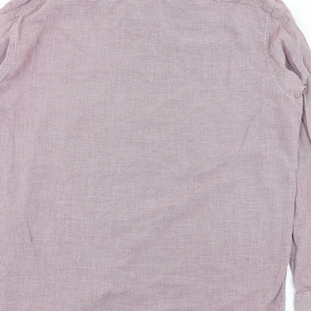 F&F Mens Purple Check Cotton Button-Up Size 17 Collared Button