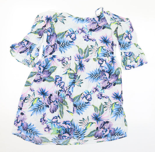 F&F Womens Multicoloured Floral Viscose Basic Blouse Size 6 V-Neck