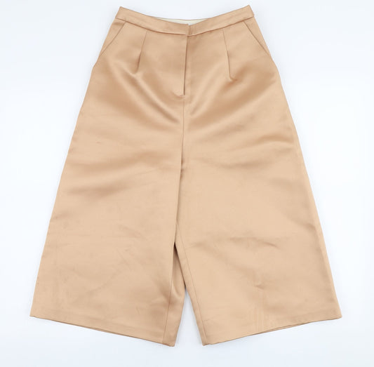Topshop Womens Gold Polyester Capri Trousers Size 6 Regular Zip