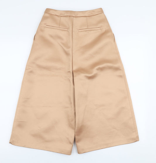 Topshop Womens Gold Polyester Capri Trousers Size 6 Regular Zip