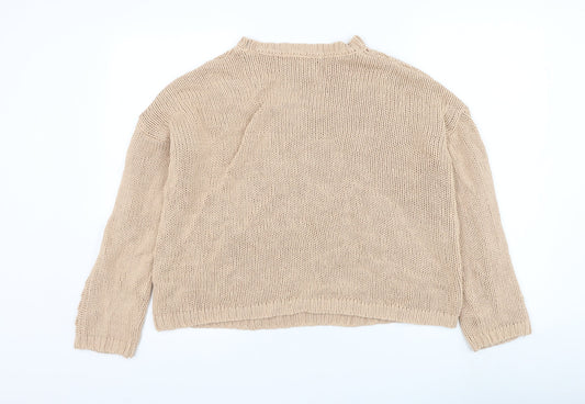 Primark Womens Beige Round Neck Acrylic Pullover Jumper Size 10
