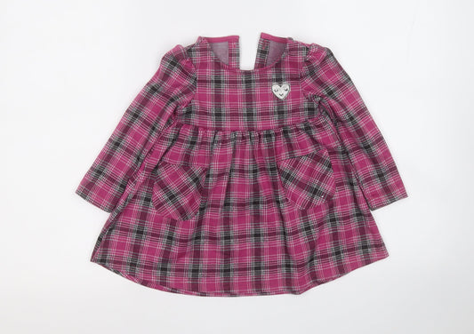 Dunnes Stores Girls Purple Plaid Polyester Fit & Flare Size 12-18 Months Round Neck