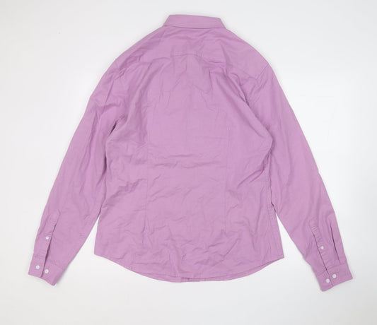 ASOS Mens Purple Cotton Button-Up Size L Collared