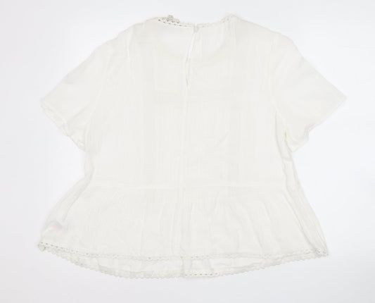 F&F Womens White Round Neck Geometric Viscose Pullover Jumper Size 12