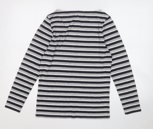George Womens Grey Round Neck Striped Polyester Pullover Jumper Size 14