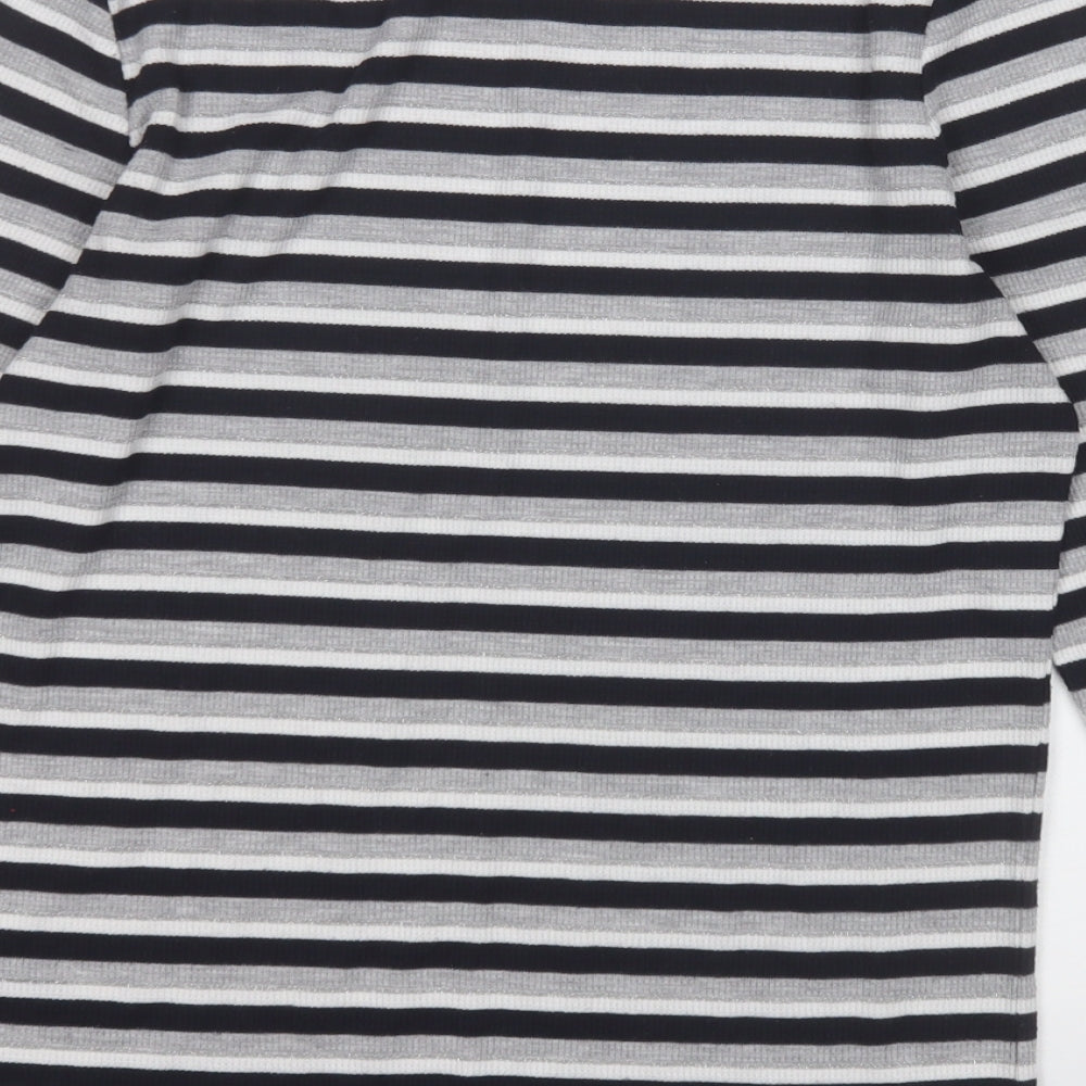 George Womens Grey Round Neck Striped Polyester Pullover Jumper Size 14