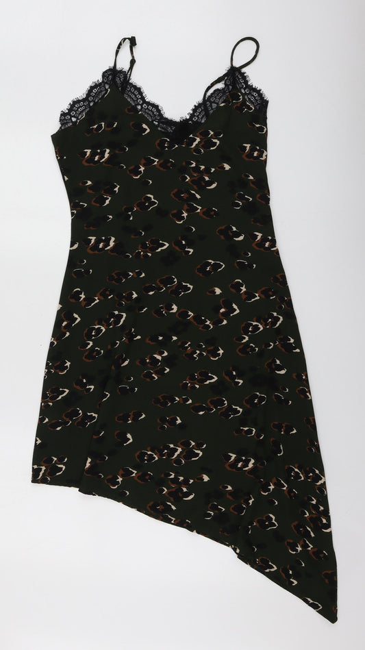 Diffuse Womens Green Animal Print Polyester Trapeze & Swing Size 10 V-Neck