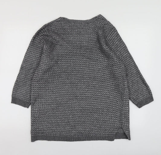 George Womens Silver V-Neck Polyester Pullover Jumper Size L