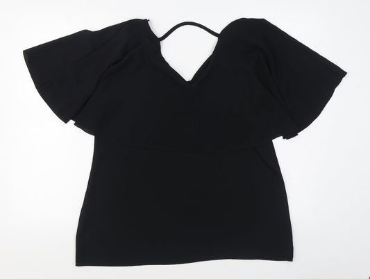 Quiz Womens Black Polyester Basic Blouse Size 16 V-Neck