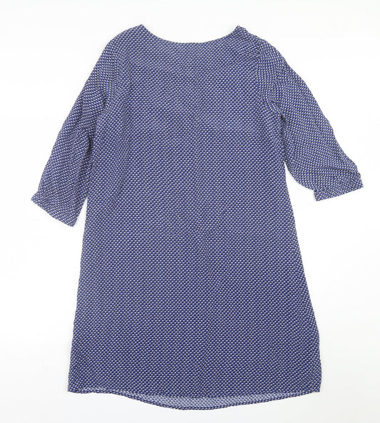 Crew Clothing Womens Blue Geometric Viscose A-Line Size 8 Crew Neck Button
