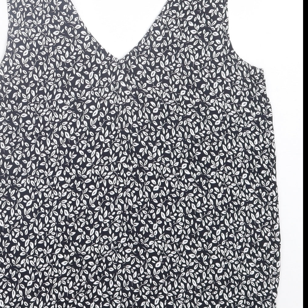 Esprit Womens Black Geometric Viscose Basic Tank Size 10 V-Neck