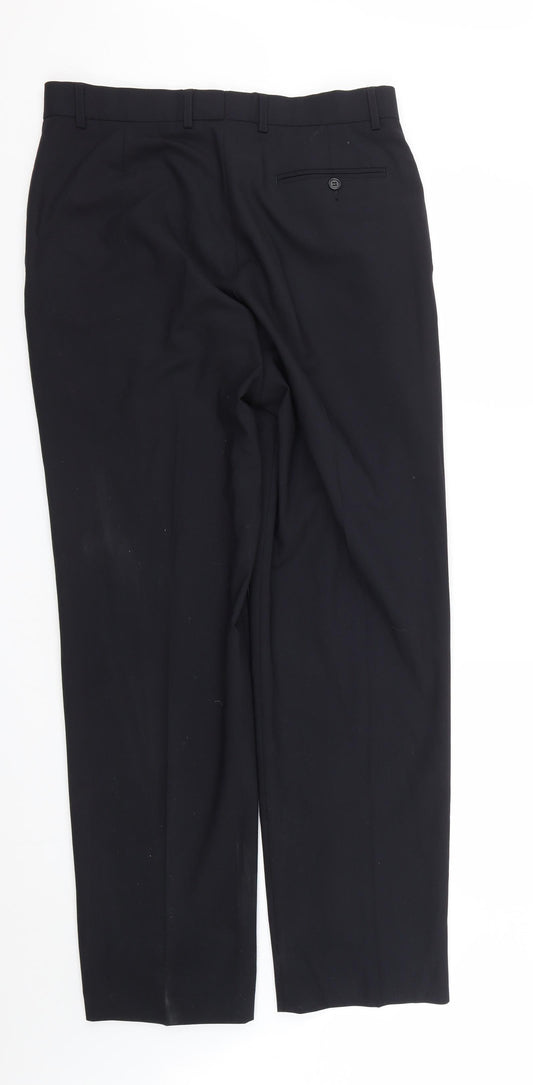 BHS Mens Blue Polyester Trousers Size 34 in L33 in Regular Zip