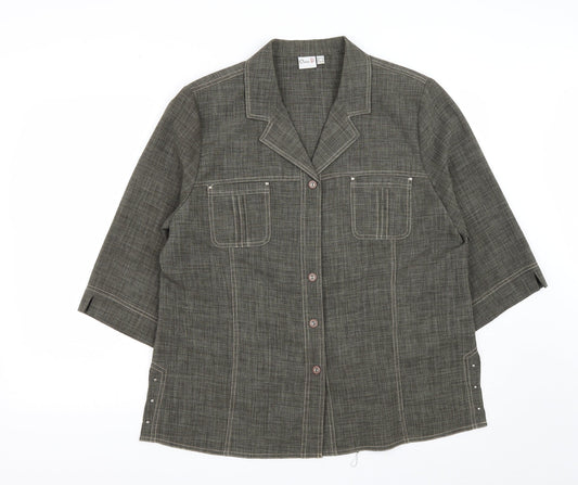 Womens UK Size 18 Oscar B Green Basic Button-Up