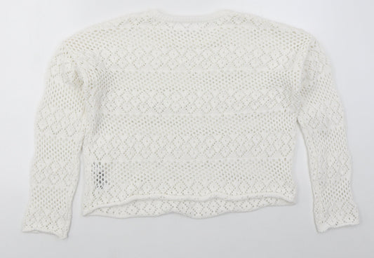 Primark Womens White Crew Neck Polyester Pullover Jumper Size 12