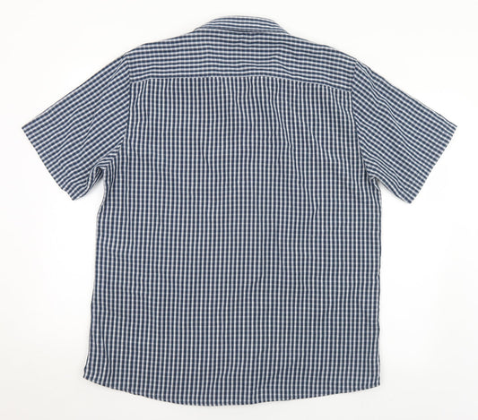 Peacocks Mens Blue Check Polyester Button-Up Size L Collared Button