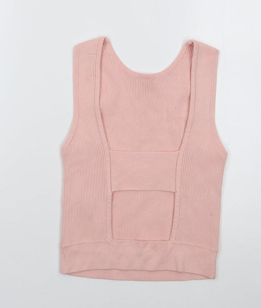 Bershka Womens Pink Viscose Jersey Tank Size S Round Neck