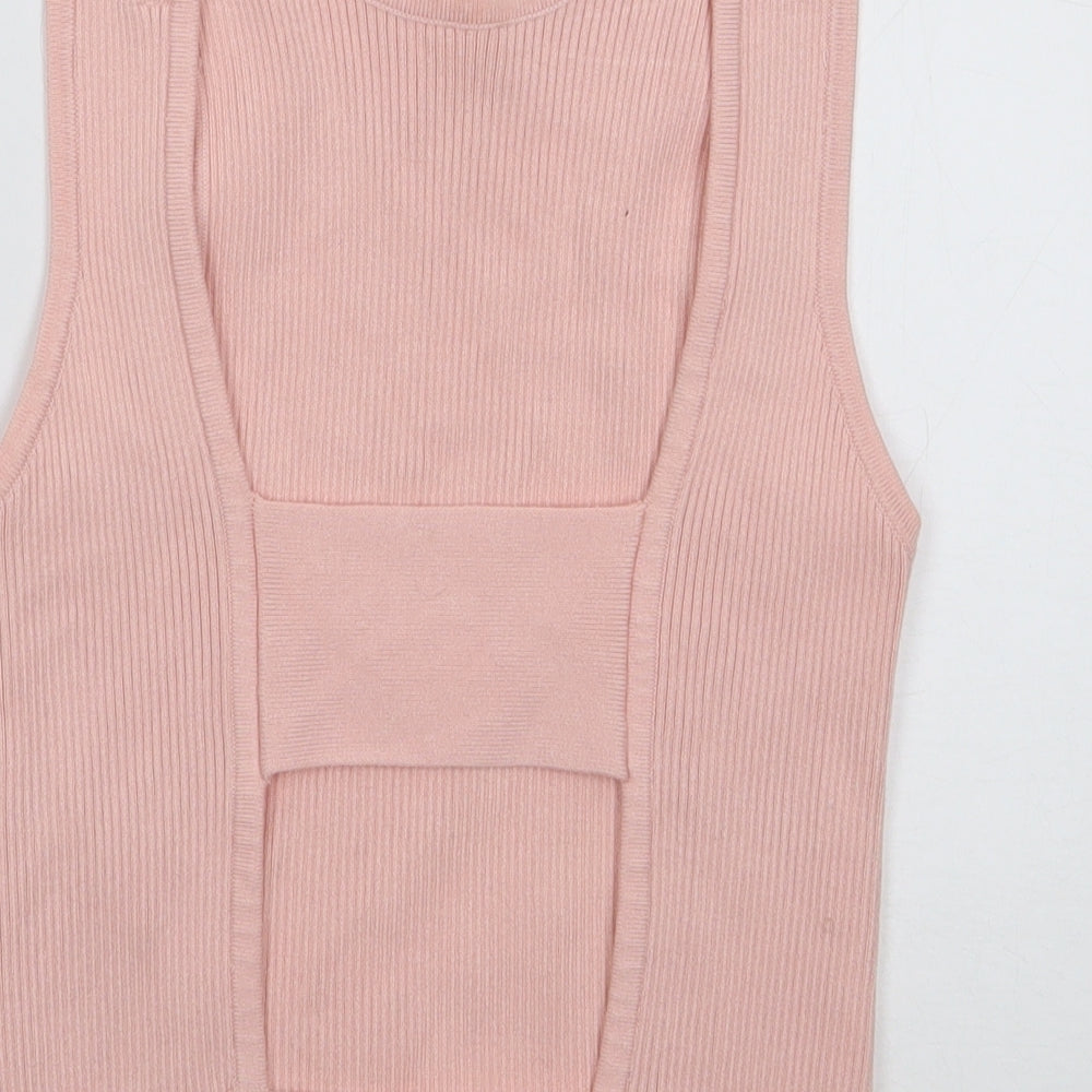 Bershka Womens Pink Viscose Jersey Tank Size S Round Neck