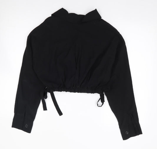 Made in Italy Womens Black Viscose Cropped Button-Up Size S Collared