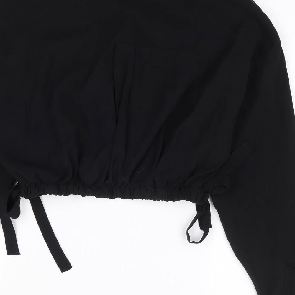 Made in Italy Womens Black Viscose Cropped Button-Up Size S Collared