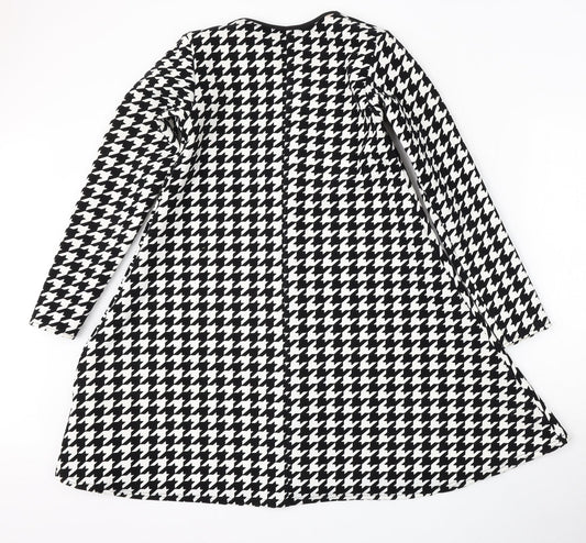 MissLook Womens Multicoloured Houndstooth Polyester Skater Dress Size S Round Neck