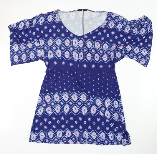 Very Womens Blue Geometric Viscose Sheath Size 12 Round Neck